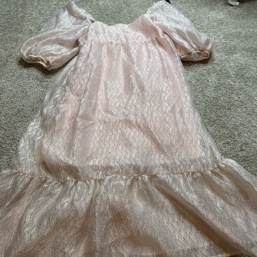 Anthropologie ~ Blush Pink Textured Puff-Sleeve Dress (NWT) - Picture 4 of 6